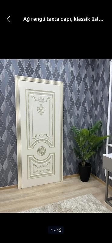 ucuz qaplar: Ağ rəngli taxta qapı – klassik üslub - Material: Taxta əsaslı panel - — 1