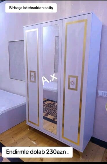 dekor ref: Açılan, 3 qapılı Düz dolab, Qarderob, paltar dolabı — 1