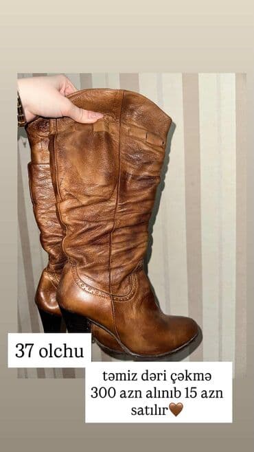 Qadın dəridən çəkmə - Ölçü: 37 - Material: təmiz dəri - Rəng