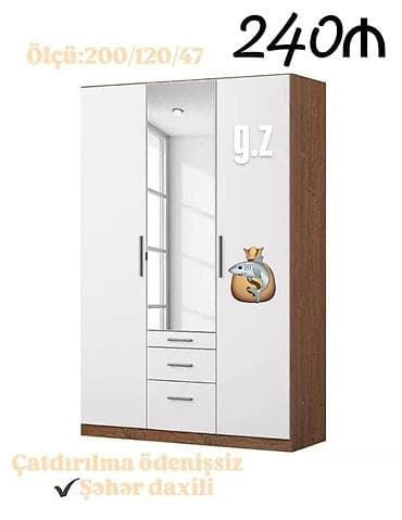 taxt baza: - Məhsul: Güzgülü üç qapılı paltar dolabı - Ölçü: 200/120/47 sm - — 1