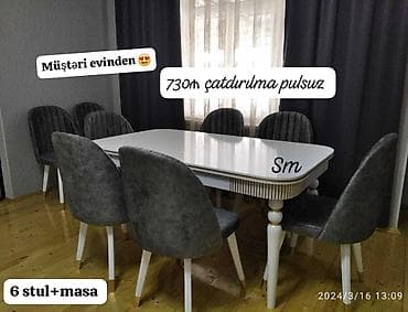 Qonaq otağı üçün, İşlənmiş, Açılmayan, Dördbucaq masa, 6 stul