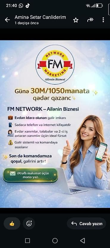 FM NETWORK – Ailənin Biznesi - Gündə 30M/1050 manata qədər qazanc