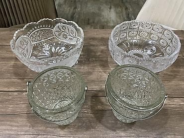 çay serviz: Şüşə qab dəsti – klassik kəsim naxışlı Tərkib: - 2 ədəd iri şüşə kasa — 1
