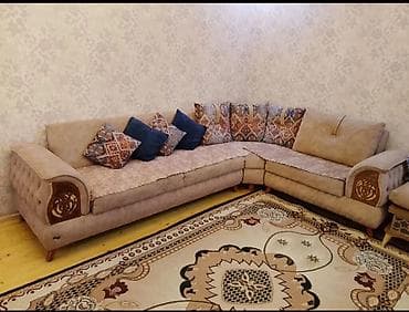 divan olcusu: L formalı künc divan dəsti - Rəng: bej/şampan tonlarında yumşaq — 2