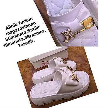 bas: Ağ rəngli qadın şlapesi/sandaleti - Brend: BYN (qutu üzərində — 1