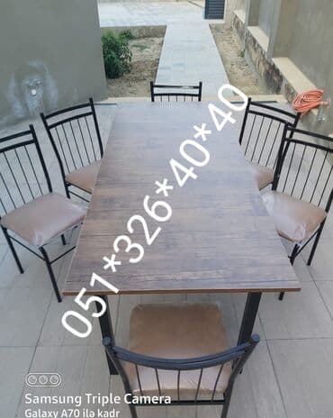 Masa və oturacaq dəstləri: Qonaq otağı üçün, Yeni, Açılan, Dördbucaq masa, 6 stul — 1