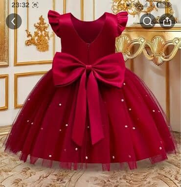 Qız uşaqları üçün qırmızı ziyafət/şənlik geyimi - Model: A-line, uzun