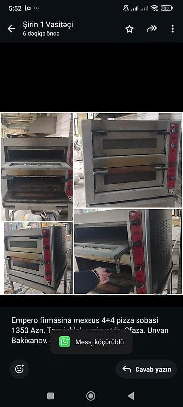 Digər biznes avadanlığı: Empero firmasina mexsus 4+4 pizza sobasi 1350 Azn. Tam ishlek — 1