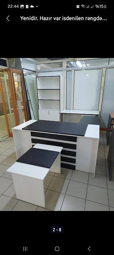 tualet dizayn: Ofis üçün L şəklində iş masası dəsti - Rəng: ağ-qara kombinasiya - — 3