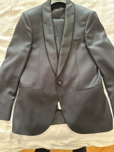 kişi ucun klassik qara kostyum: Romano Botta Executive Series markalı, tünd rəngli, yaxası atlasdan — 3