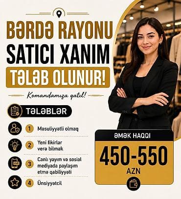 iş elanları bakı 2024: Satış məsləhətçisi tələb olunur, Yalnız qadınlar üçün, Təcrübəsiz, Aylıq ödəniş — 1
