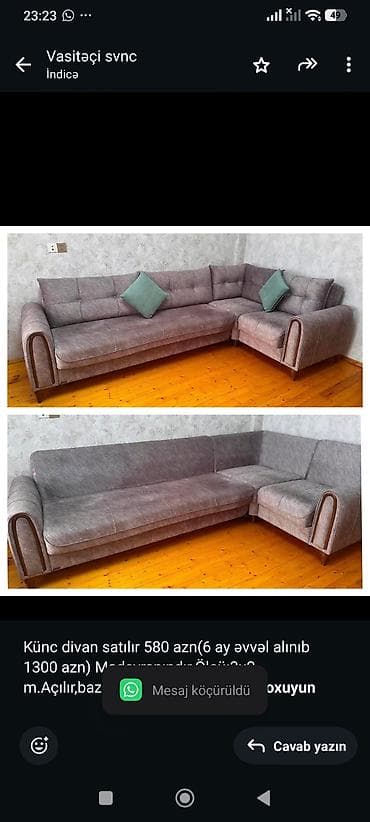 Künc divan satılır 580 azn(6 ay əvvəl alınıb 1300 azn) — 1