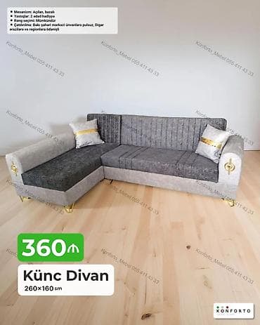 Künc divan – 260×160 sm - Mexanizm: açılan, bazalı (yataq funksiyalı — 1