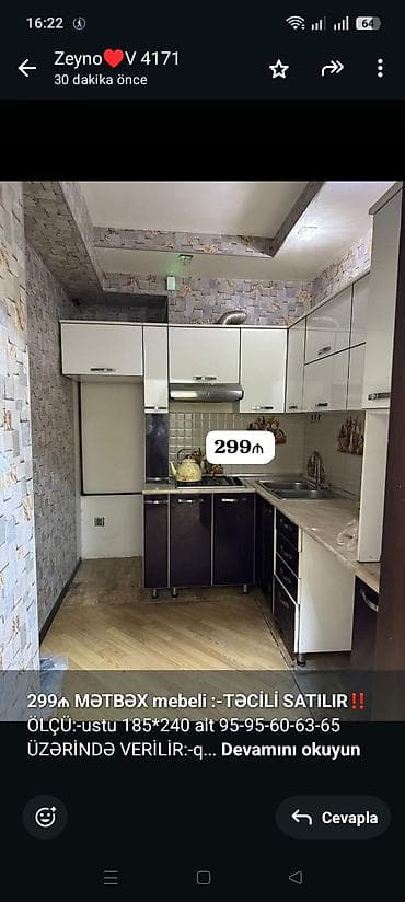 *299₼ MƏTBƏX mebeli :-TƏCİLİ SATILIR*‼️ ÖLÇÜ:-ustu 185*240 alt