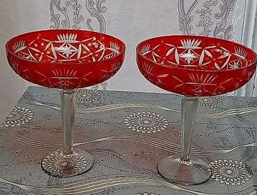 Tort və şiriniyyat qabı, rəng - Qırmızı, Xrustal