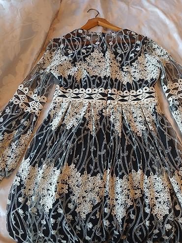 amazfit gtr 4: Zərif naxışlı qadın paltarı - Rəng: qara əsas, üzərində krem rəngli — 3