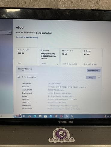 Toshiba noutbuk - Ekran: 15.6" - Prosessor: Intel Core i7-3630QM — 4