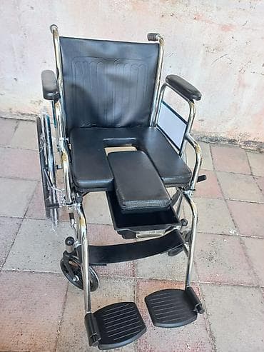 Tualet funksiyalı əlil arabası - Krom metal çərçivə, dayanıqlı və