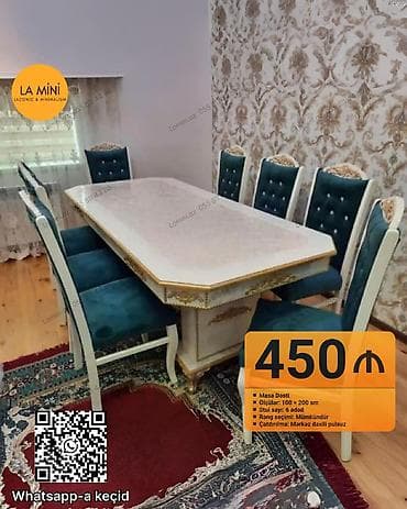 Masalar: Qonaq otağı üçün, Dördbucaq masa, 6 stul — 1