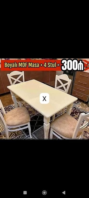 Boyalı MDF masa və 4 stul dəsti - Material: boyalı MDF - Dəst