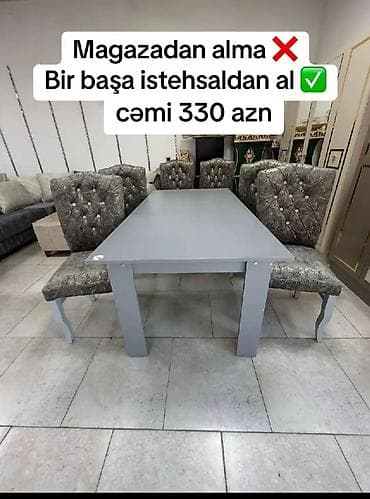 Mətbəx üçün, Yeni, Açılmayan, Dördbucaq masa, 4 stul