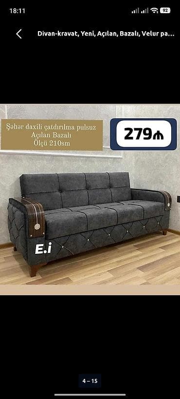 divalar: Di̇van-kravat, Yeni, Açılan, Bazalı, Vеlur parça, Şəhərdaxili pulsuz çatdırılma — 1
