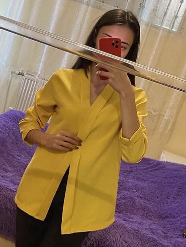 Qadın üçün sarı rəngli nazik bleizer/kardiqan - Rəng: parlaq sarı - — 3