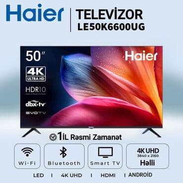Yeni Televizor Haier LED ekran 50" 4K (3840x2160), Rayonlara çatdırılma, Pulsuz çatdırılma