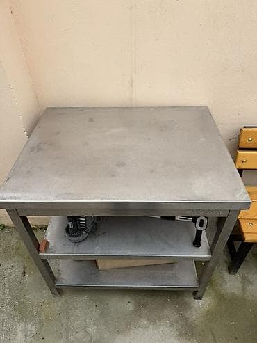 Paslanmayan poladdan (inox) iş masası - Marka: Akçelik (lövhədə qeyd — 2