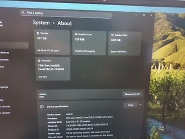 Noutbuk – Windows 11 System/About məlumatları Texniki göstəricilər: -