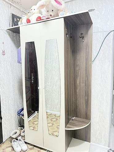 İşlənmiş, 2 qapılı, Güzgülü, Qəhvəyi, Digər material, Açılan, Düz dolab