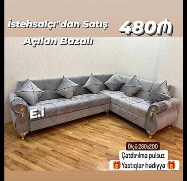 divan olcusu: Künc divan, Qonaq otağı üçün, Bazalı, Açılan — 1