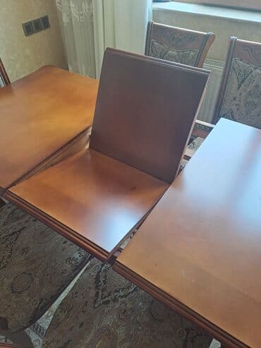 isdolar: Qonaq otağı üçün, İşlənmiş, Açılan, Dördbucaq masa, 6 stul — 4