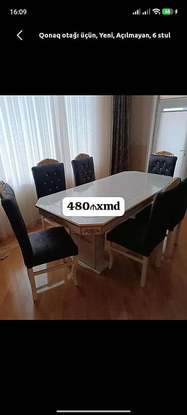 Qonaq otağı üçün, Yeni, Açılmayan, Dördbucaq masa, 6 stul