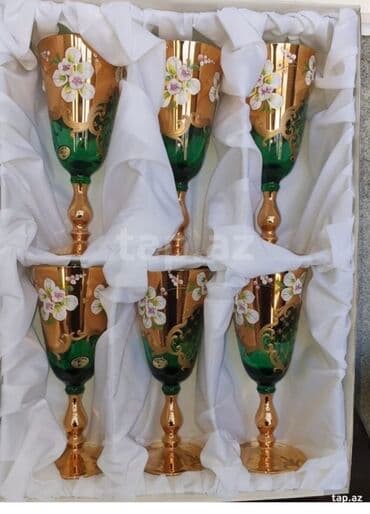 богемское стекло фужеры: Бокалы, цвет - Зеленый, Набор из 6 шт., Чехия — 1