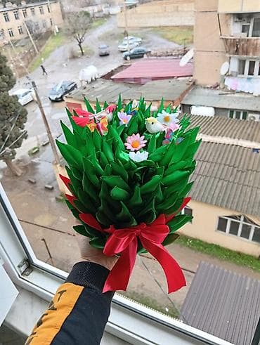 Ковры: Novruz temalı dekorativ “Səməni buketi”. - Yaşıl atlas/parça — 1