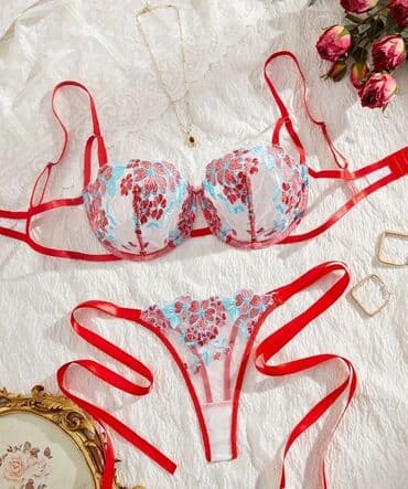 женские кружевные трусики: Zərif güpürlü 2-li lingerie dəsti - Tərkib: şəffaf tor parça üzərində — 1