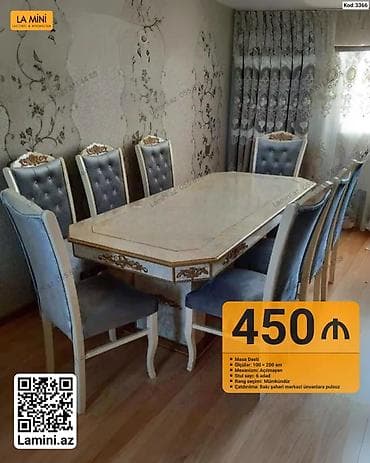 ag masa: Masa dəsti – klassik dizaynlı, ağ rəngdə - Tərkib: 1 masa + 4 ədəd — 2