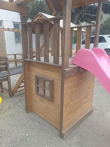 bar mebeli: Taxta uşaq oyun kompleksi – həyət və bağ üçün Məhsul təsviri: - Təbii — 5