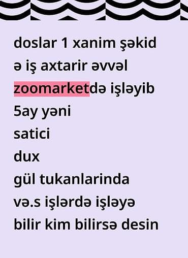 evdə utu işi: Xidmət: iş axtarışı Təsvir: - Xanım namizəd Şəkidə iş axtarır. - — 1