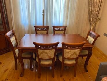 ikinci əl mətbəx stolu: Qonaq otağı üçün, Açılmayan, Dördbucaq masa, 6 stul — 3