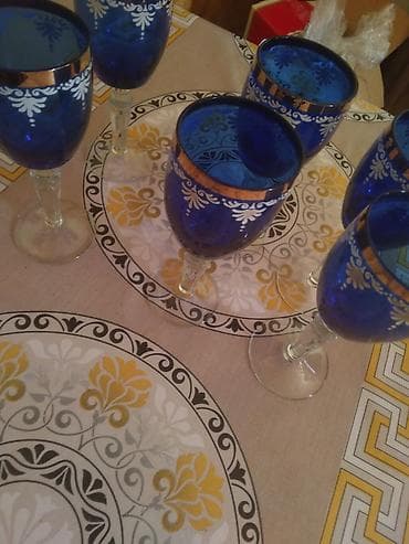 qab qacax: Qədəhlər, rəng - Göy, Şüşə, 6 ədədli dəst — 10