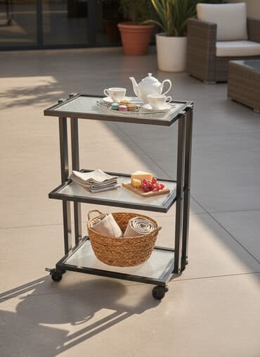 profil ucun gül şəkilləri: Metal konstruksiyalı 3 mərtəbəli servis/raf arabası - Rəng: qara, mat — 3