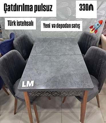 Mətbəx üçün, Açılmayan, Dördbucaq masa, 4 stul