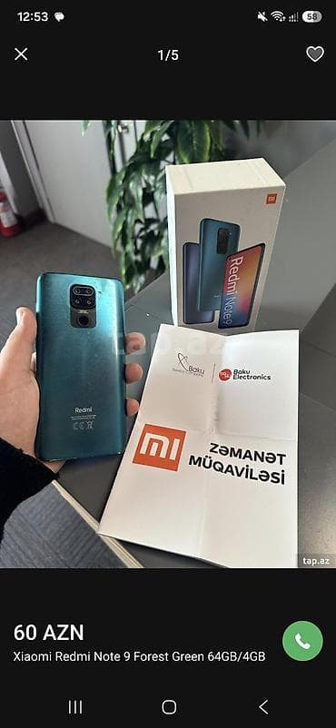 xiaomi redmi 9 t: Xiaomi 64 GB, rəng - Yaşıl, 
 İki sim kartlı — 1