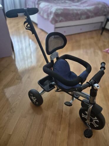 Musiqi alətləri: Uşaq üçtəkərli velosipedi,Az işlənib - Rəng: gümüşü gövdə, tünd mavi — 1
