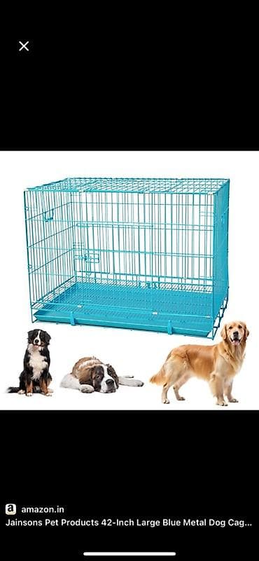 Птицы: TƏZƏDİ!!! İŞLƏNMƏYİB!!! Qatlanan mavi və qara metal it qəfəsi - — 1