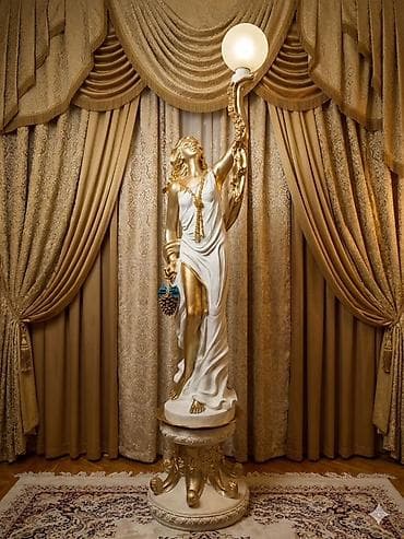 perdler: Klassik üslubda heykəl-abajur dəsti - Dizayn: Qızı və ağ tonlarda — 2