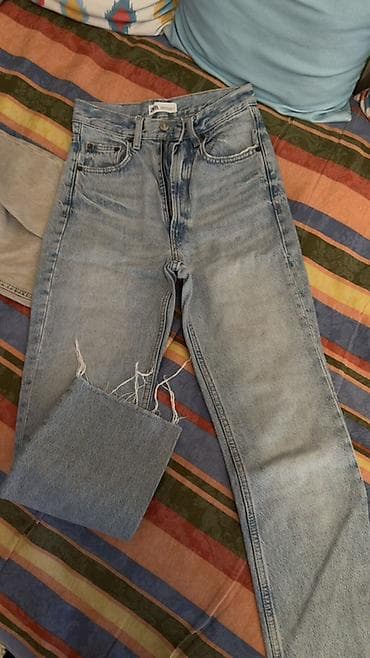 Cinslər: Zara denim cins şalvar - Model: düz kəsim, yüksək belli - Rəng: açıq — 1