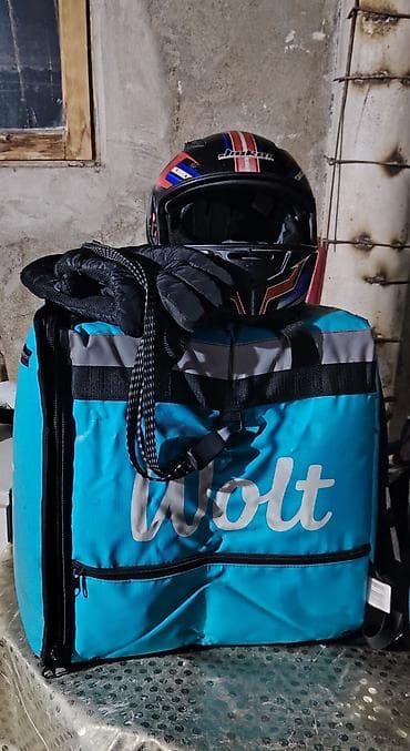 Wolt kuryer üçün termo çanta + motosiklet şlemi + qışlıq əlcək dəsti